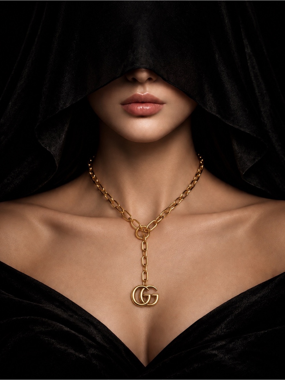 GG Gold Drop Necklace – Rare Statement Vintage Glamo